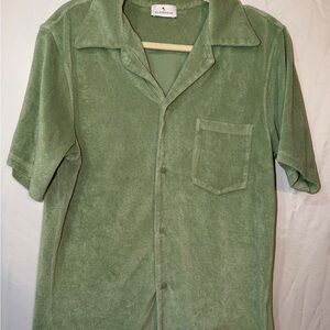 Green Terry Cloth Women's Button Down Shirt